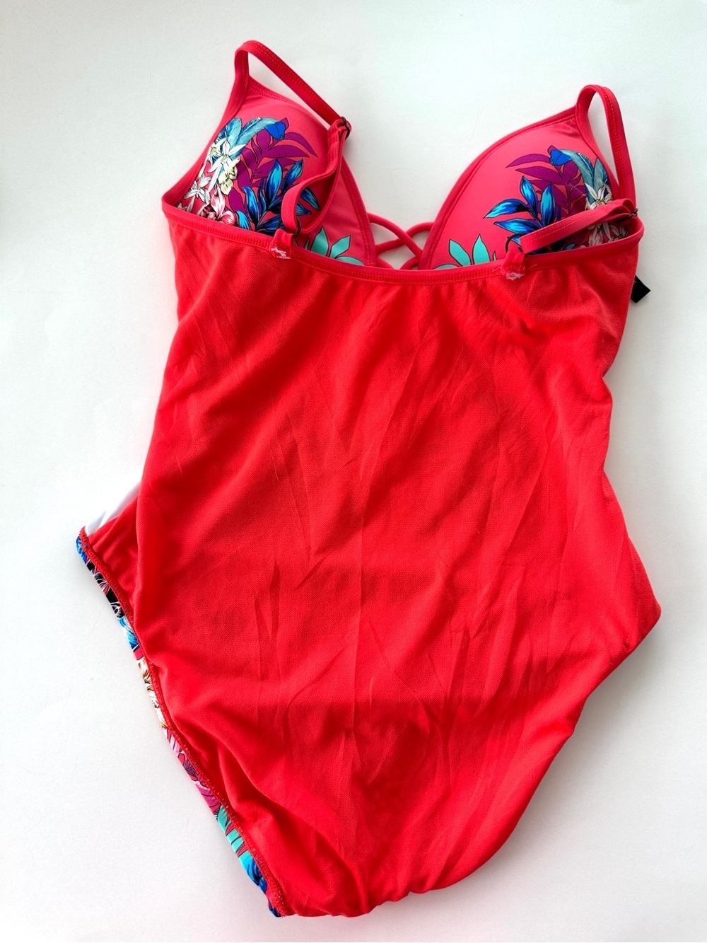 Kenneth Cole Pink & Blue Floral One-Piece Swimsuit with Lattice Front - Picture 8 of 12